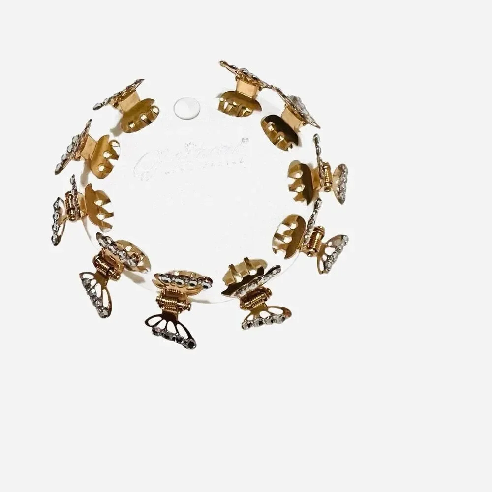 Y2K Rhinestone Mini Butterfly Gold Clips 10 CT prom wedding